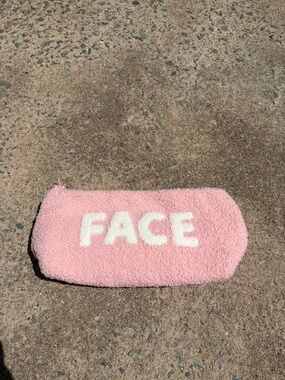 Pink 'FACE' Fuzzy Makeup Bag